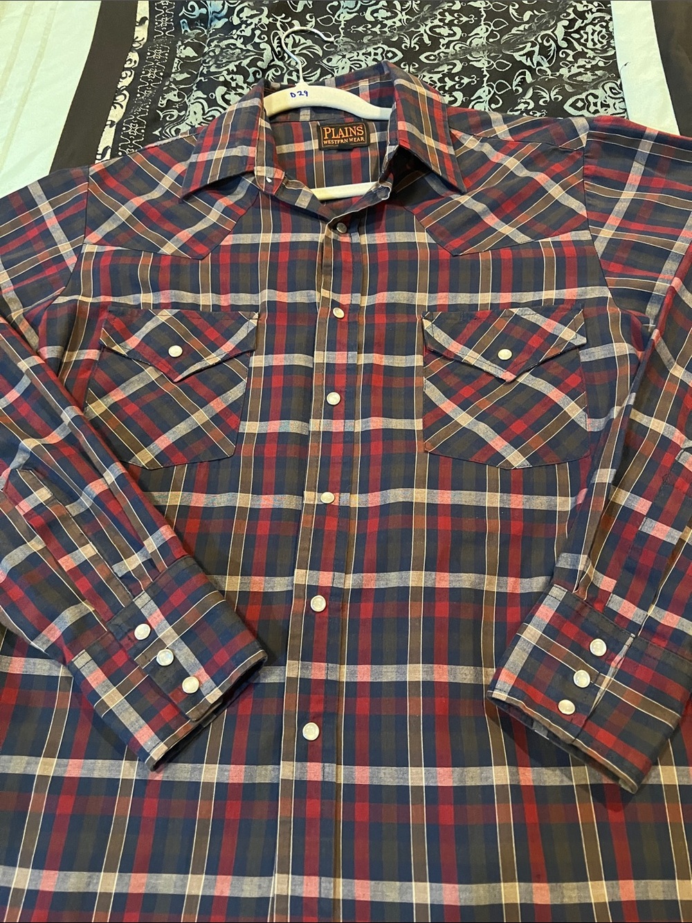 Plains Western Wear Men's Red & Navy Plaid Button-Down Shirt - Picture 3 of 7